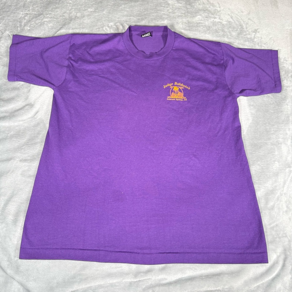 Vintage Judge Baldwins Wheat Ale T Shirt Mens XL Colorado Springs Purple 90s - Picture 3 of 8